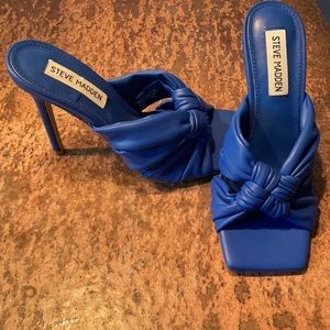 Steve Madden Royal Blue Knotted Leather High Heel Mules